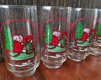 Vintage 1977 Holly Hobbie Coca-Cola Christmas Glasses - Set of 4