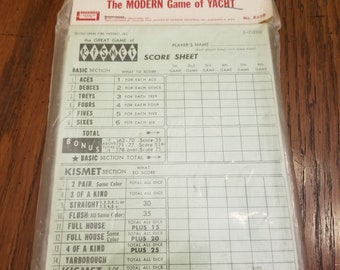 1967 NEW SEALED Kismet 4 score pads #8338, green, The Modern Game of Yacht