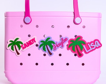 Dije acrílico personalizado con nombre para bolso Bogg: accesorio Palm Beach Tote