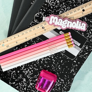 Set di matite personalizzate con stampa a caldo rosa sfumato / Matite personalizzate per insegnanti / Matite personalizzate per bambini / Ritorno a scuola