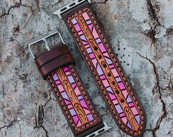 Handmade Filigree Apple Watch Band | Full Grain Leather | Hand Painted