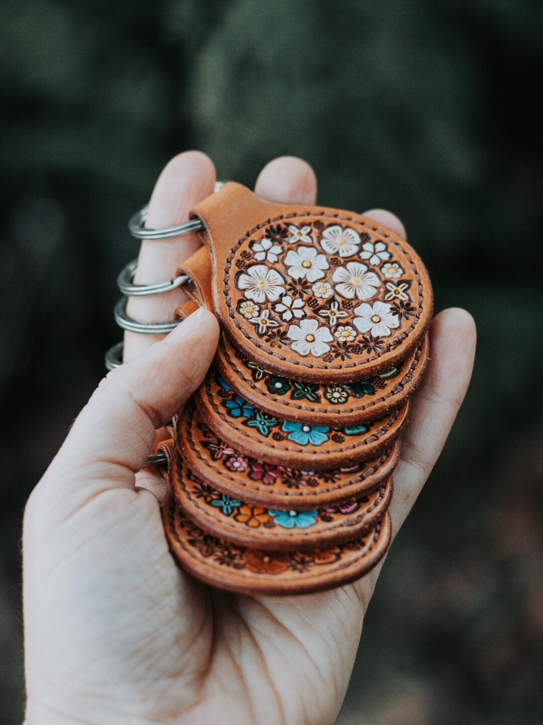 Handmade Keyring With Hand Painted Wild Flowers | Full Grain Leather ...