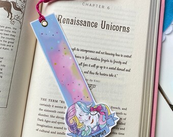 Dreamcatcher unicorn rainbow bookmark with hot pink tassel