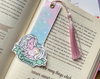 Pink Mint dreamcatcher unicorn bookmark with pink tassel