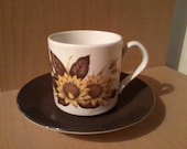 Coffee cup and saucer, Set of 6 Johnson Bros Ironstone Cups and saucers, Pine cone pattern cup and saucers, Dinnerware, Table ware, coffee
