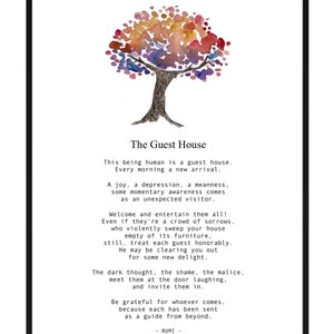 The Guest House by Rumi, instant download, printable, everyday inspiration, reminder, picture present, wall decor.
