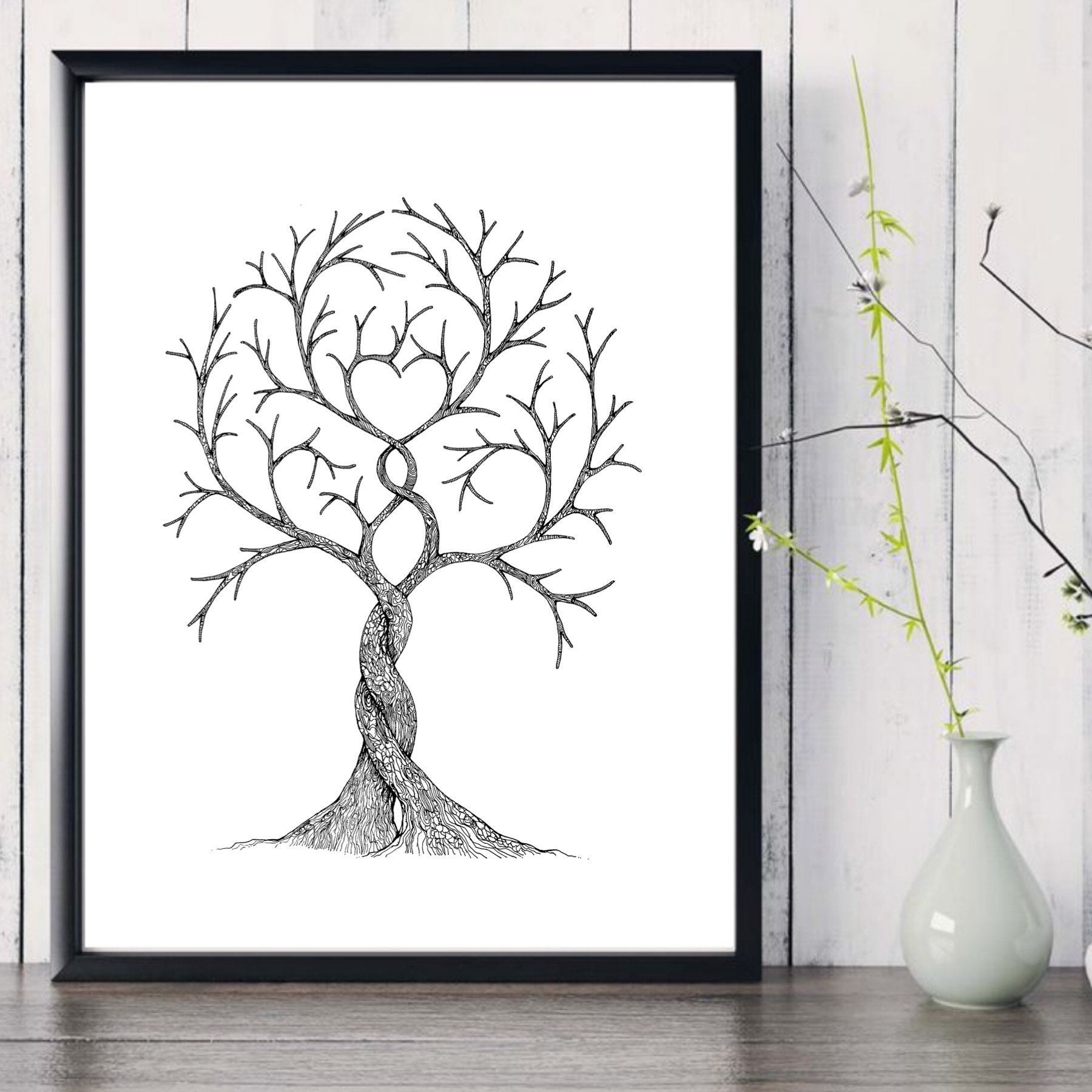 Colorful Tree Sketch print on a 12x12 inch square Wall Frame
