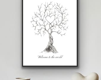 Welcome to the world little one, fingerprint tree, printable, instant download, new baby, babyshower, baptism, home decor