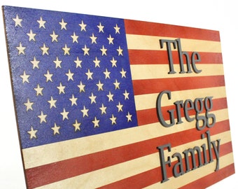 Family Name American Flag Sign - Made to Order