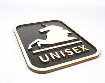 Unisex Unicorn Bathroom Sign - wood