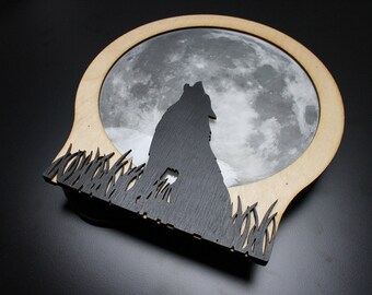 Wolf and Moon Light-Up Sign