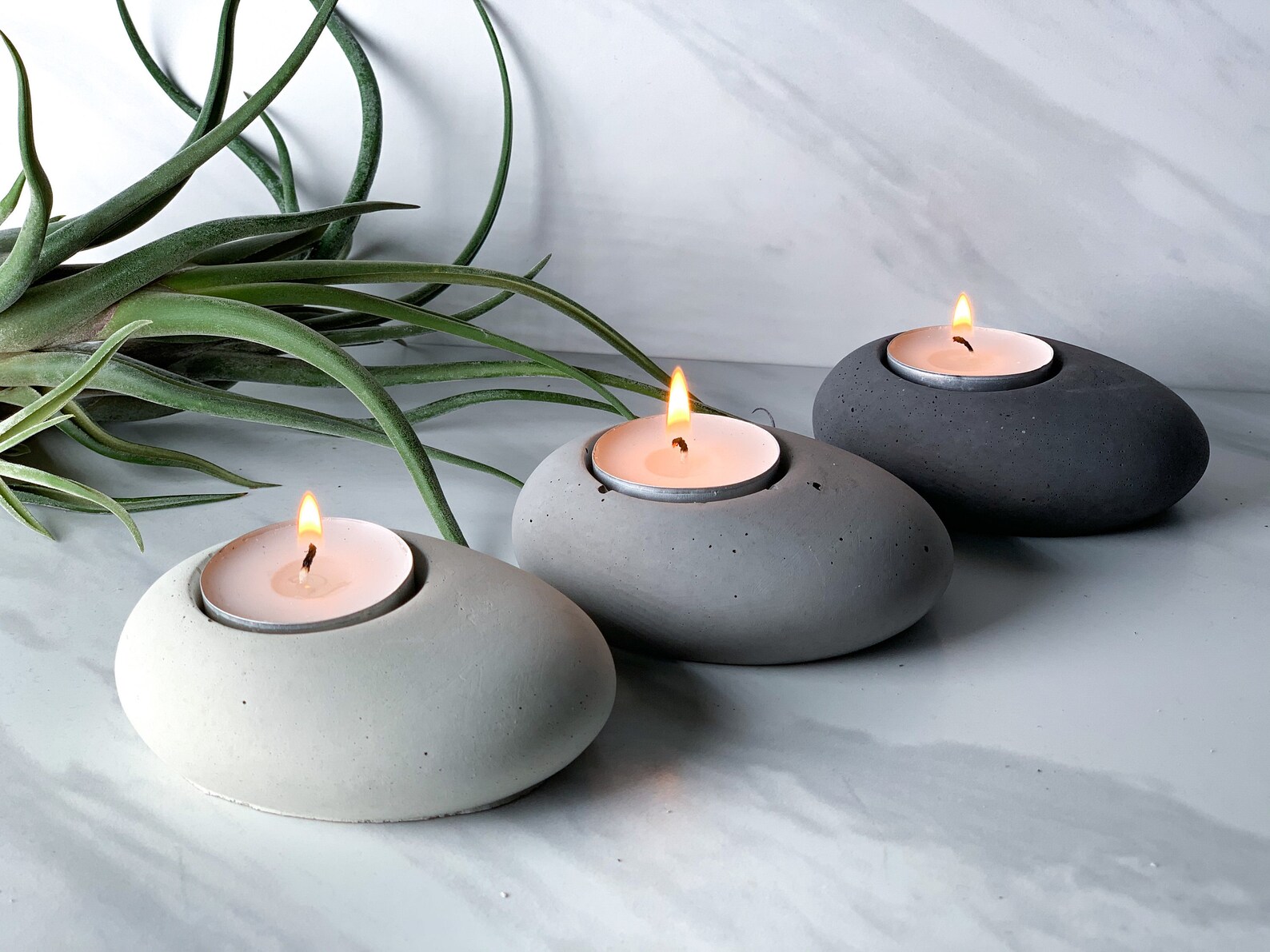 Concrete Tea Light Holder Concrete Candle Decor Pebble Etsy