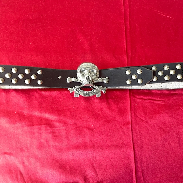 Death or Glory Skull Buckle, Cone or Round Stud / Rocker Studded Belt