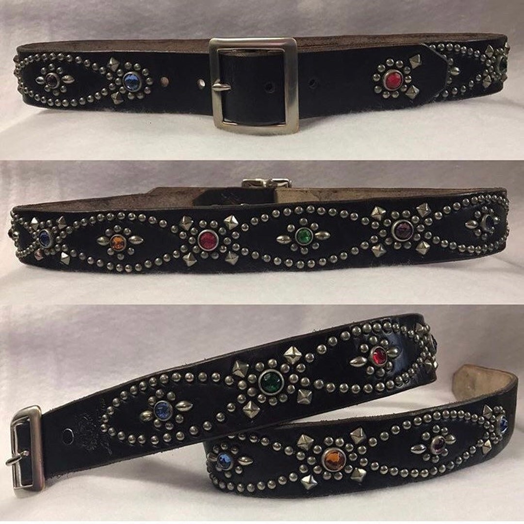 RAWHIDE STUDDED & JEWELED BELT サイズ34 RAWHIDE STUDDED & JEWELED BELT LOT-101/A street car named
