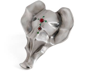 Sterling Silber Elefant Ring, Rubin Gelb Saphir, Ganesha Schmuck
