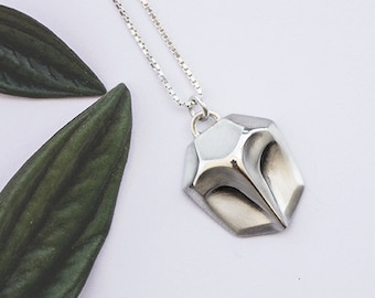 Collar geométrico de plata de ley con forma de búho de granero, joyería unisex