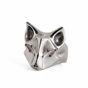 Fox Ring with bronze Sapphire eyes and black spinel nose, silver Fox jewelry, animal jewelry, animal ring, Christmas gift