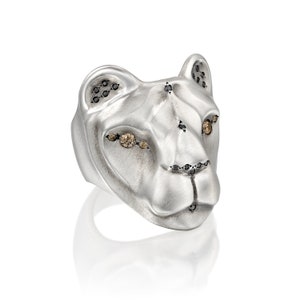 Lioness Ring, Black and Champagne Diamonds,100% Handmade - Etsy