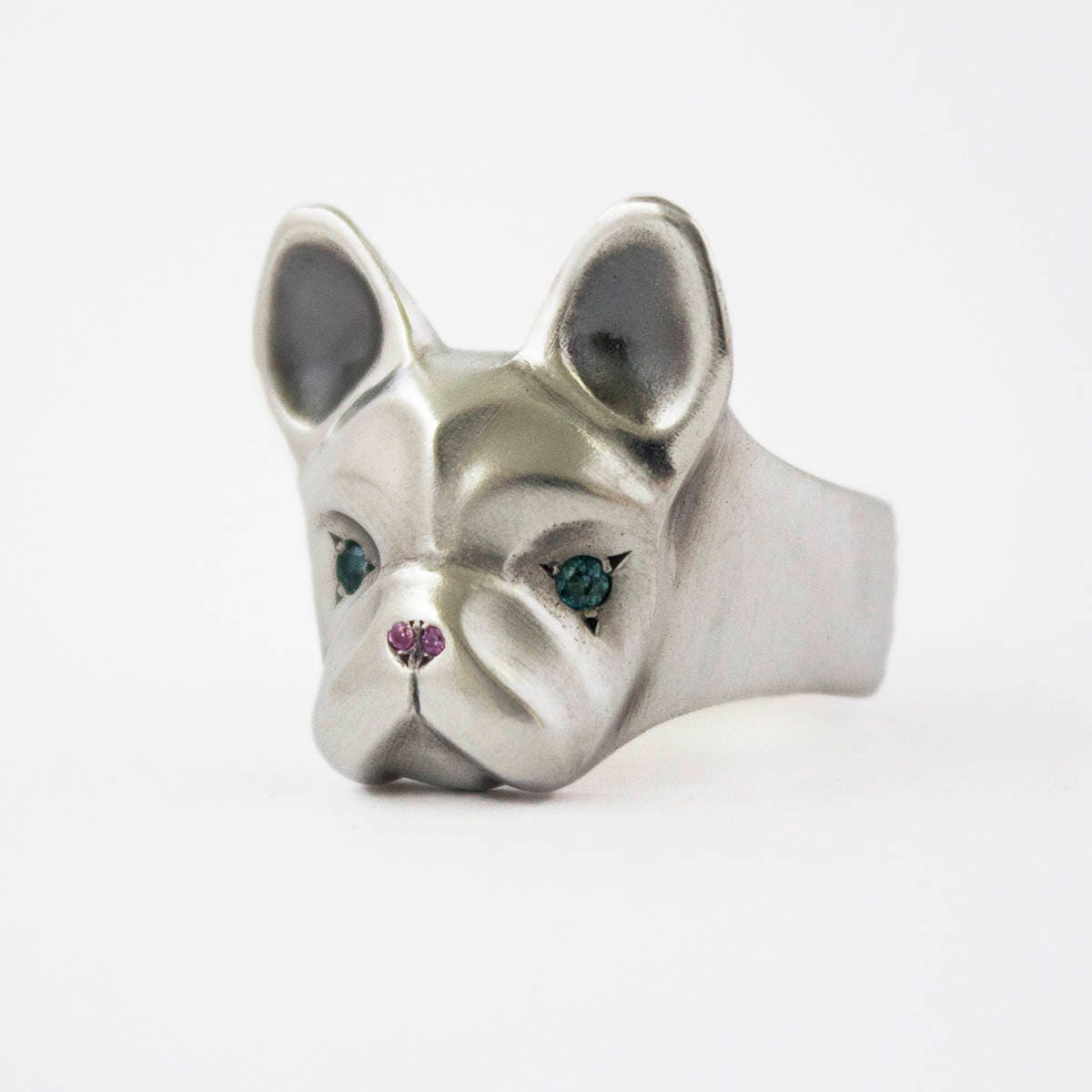 French Bulldog ring with pink and blue Sapphires Frenchie | Etsy