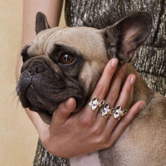 French Bulldog Ring With Pink and Blue Sapphires Frenchie Jewelry Dog Lover French Bulldog Jewelry Bulldog Jewelry Christmas Gift Etsy