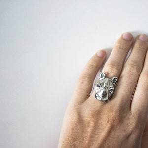 Rhino Ring with Amethyst eyes, Rhinoceros silver jewelry, unisex rhino ring, Purple eyes, Christmas gift image 2