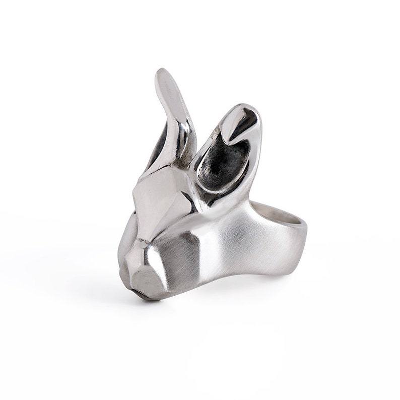 Silver Bunny Ring, Rabbit jewelry ,Animal Ring, Alive in wonderland jewelry, Christmas gift image 1