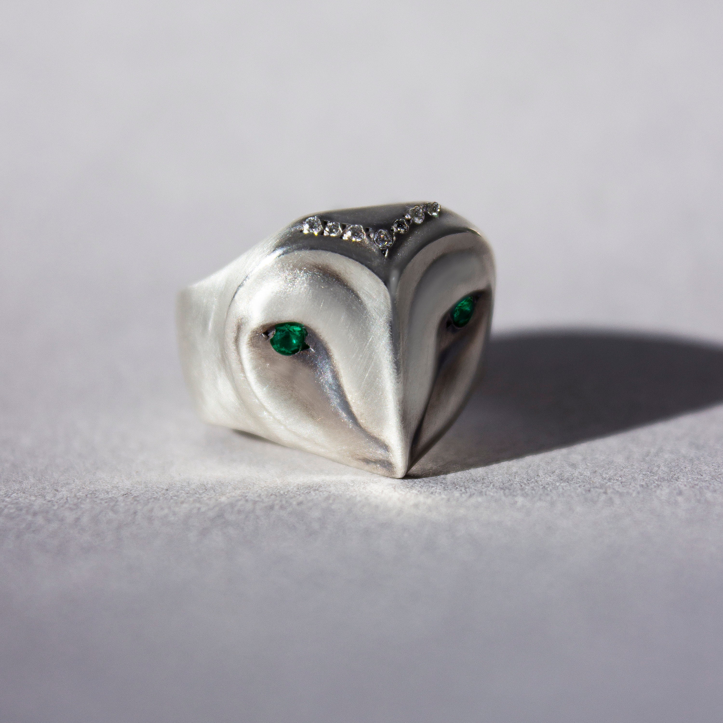 Barn Owl Ring With a Diamond Crown Etsy