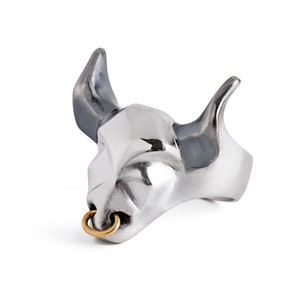 Oxidierter Sterling Silber Stier Ring, geometrischer Stier, Unisex Tier Schmuck