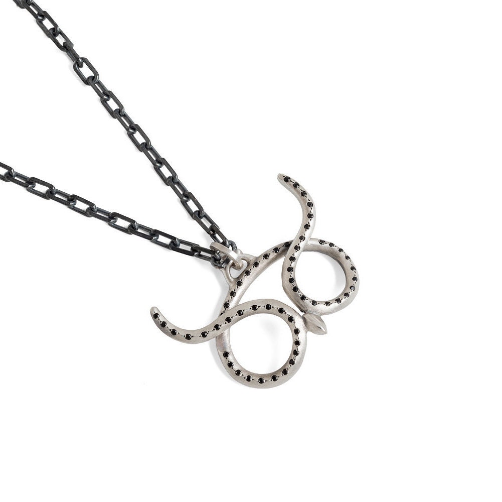 Sterling Silver Owl Necklace, Black Spinel Pendant, Handmade Jewelry