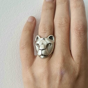 925 SILVER Lioness ring, Black and champagne diamonds,100% Handmade