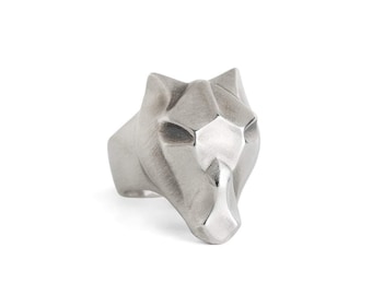 Anillo de plata de ley con forma de caballo, diseño geométrico