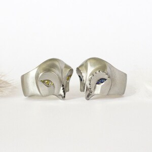 Snowy owl ring with blue Sapphire eyes and white diamonds image 3