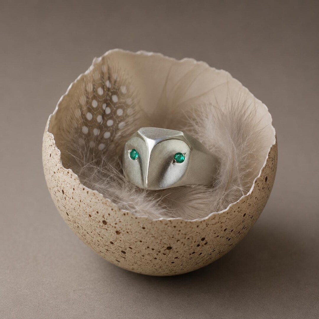 Barn Owl Sterling Silver Ring, Green Emerald Eyes, Animal Jewelry - Etsy