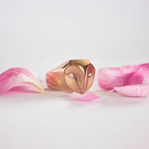 Rose Gold barn owl ring with diamonds, rose gold owl, gold barn owl ring, solid gold owl, owl engagement ring, owl gift, owl wedding ring