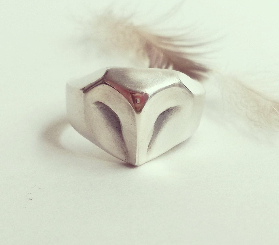 Geometric Barn Owl Ring, Oxidized 925 Silver, Unisex - Etsy