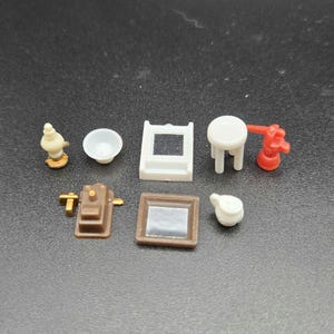1:48 scale plastic accessories lamp, stool, telephone, mirror, pump, pitcher, bowl