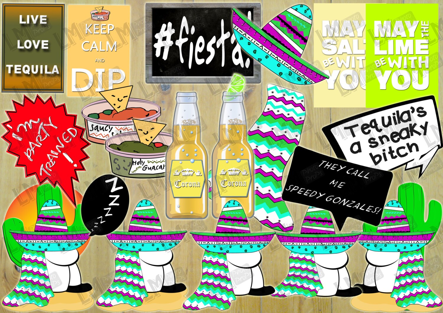 Mexican Fiesta Theme Photo Booth Props Inc fiesta Keep calm Dip Party Trained May the Salt be with you DIY Instant Download