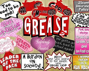 Fifties Theme Party, Photobooth Props, INSTANT DOWNLOAD, diy, PRINTABLE, Retro Prop Files, Retro, 50s 60s, Perfect for Grease 2 Theme Party