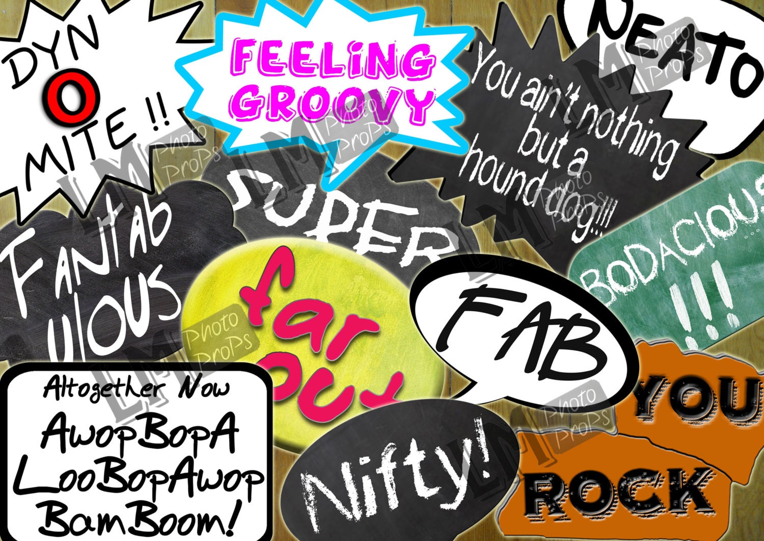 50s 60s Props Retro Speech bubbles INSTANT DOWNLOAD Printable Perfect for Grease or Footloose Party Photo Prop Files