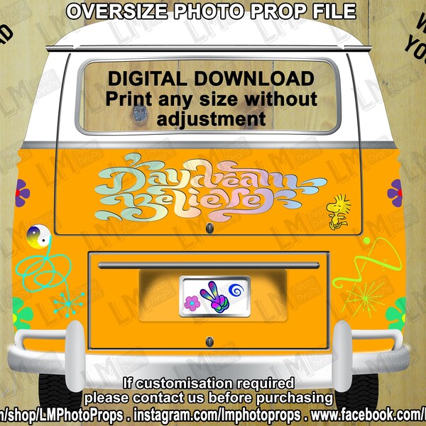 SOFORTIGER DOWNLOAD, Campervan, Orange Flower Power Camper BACK, Retro, Hippie 60er 50er, Riesen Auto Prop, Bus Foto Prop