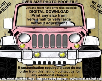 Giant Car Prop, Extra Large Car Prop, Printable 4x4 Style, Off-Road PhotoBooth Prop, Pink White, INSTANT DOWNLOAD, Girl Fun, 4x4 Photo Prop