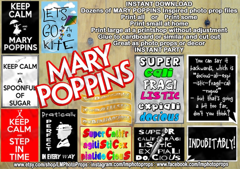 Movie Party Printables Movie Props Printable Mary Poppins Theme Party Decor Party Printables Party INSTANT DOWNLOAD Movie Inspired
