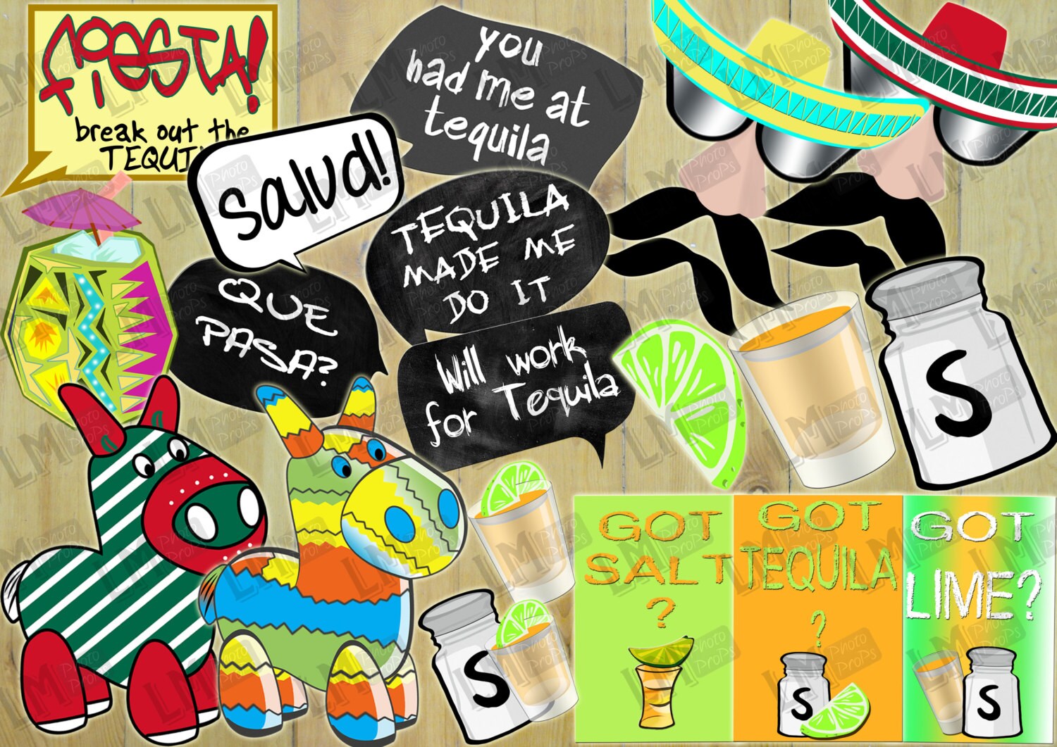 Mexican Fiesta Theme Photo Booth Props Inc Que Pasa You had me at Tequila Got Lime Will work for Tequila DIY Instant Download
