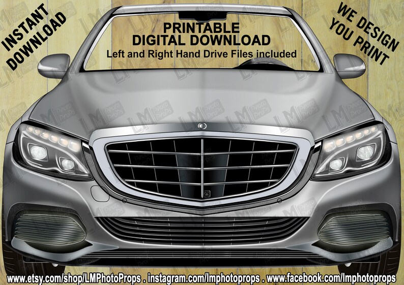 Theme Party Photo Prop Silver Car Printable Mercedes Photo Prop File Photo Booth INSTANT DOWNLOAD Mercedes Style Prop File DIY