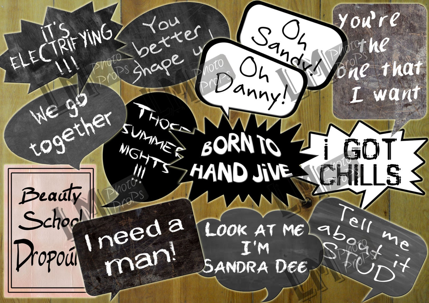 Grease Theme Party Photo Booth Props 50s Speech bubbles & Etsy