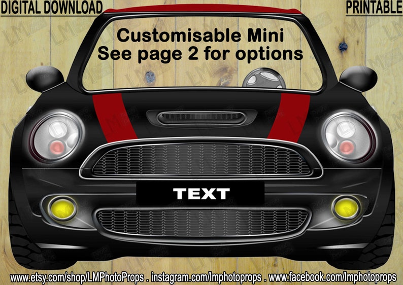 Mini Photo Prop Cars Prop PhotoBooth Mini Cooper Inspired Printable Photo Booth Prop Customised Digital Download DIY Mini Cooper Prop