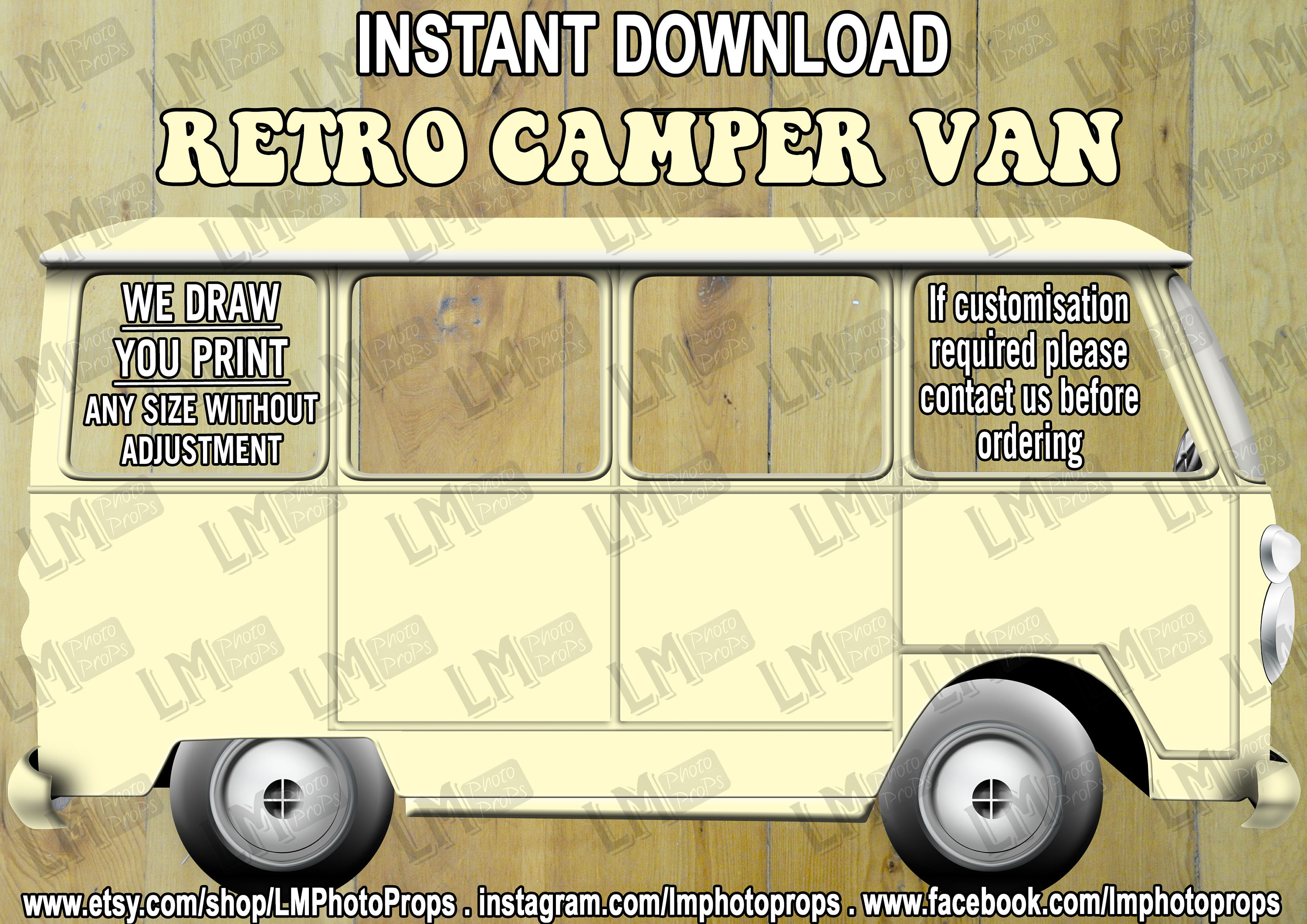 Camper Giant Campervan Extra Large Camper INSTANT DOWNLOAD Cream Camper Retro Van 50s 60s Woodstock Hippies Photobooth Car