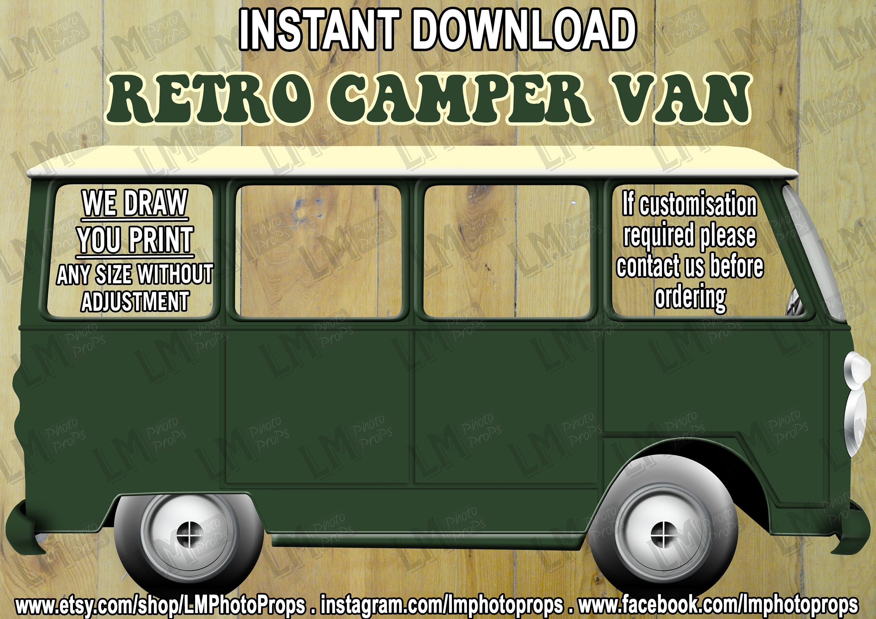 Camper Giant Campervan Extra Large Camper INSTANT DOWNLOAD Green Camper Retro Van 50s 60s Woodstock Hippies Photobooth Car