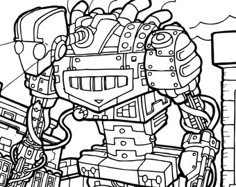 Hunter Seeker Robot Adult colouring book page - one page instant PDF