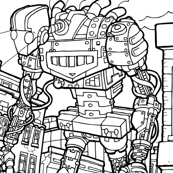 Hunter Seeker Robot Adult colouring book page - one page instant PDF